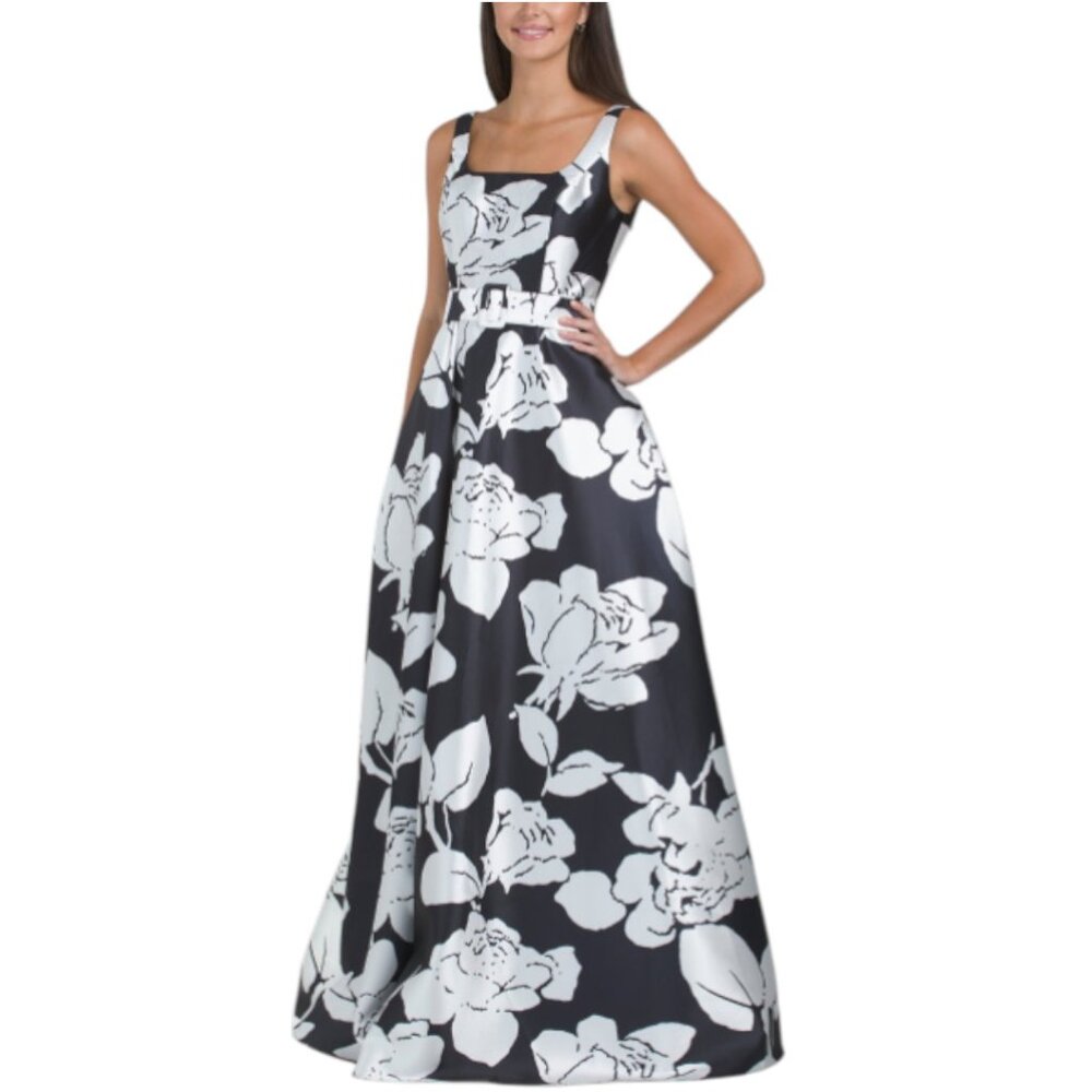 RENE BY RENE RUIZ Sleeveless Floral Mikado Gown With Belt